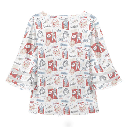 Baseball Women Puff Sleeve Blouse
