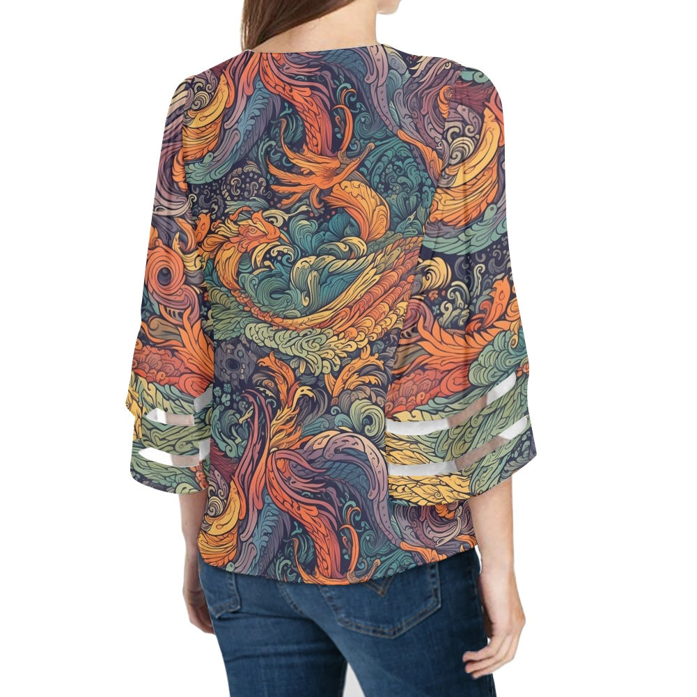 Dragon and Phoenix Women Puff Sleeve Blouse