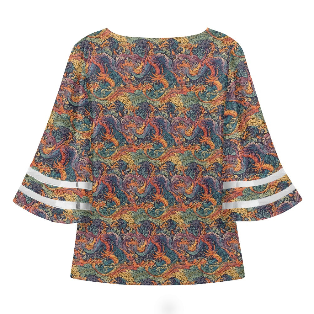 Dragon and Phoenix Women Puff Sleeve Blouse