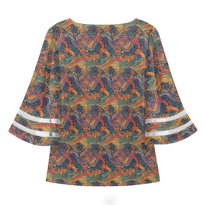 Dragon and Phoenix Women Puff Sleeve Blouse