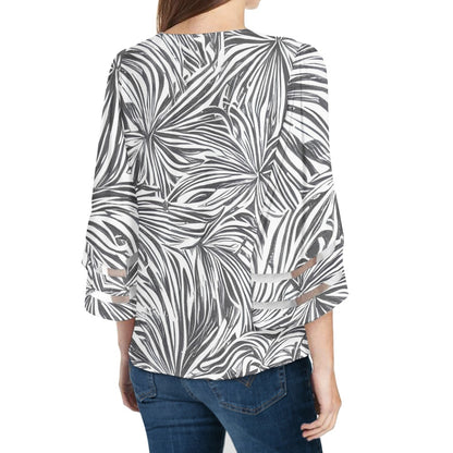 White and Black Women Puff Sleeve Blouse
