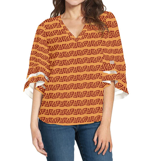 African Mudcloth Women Puff Sleeve Blouse white