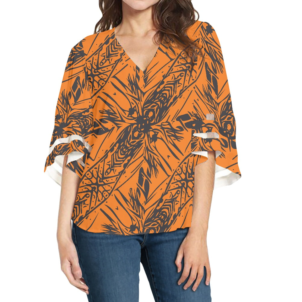 Orange and Black Women Puff Sleeve Blouse white