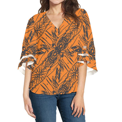 Orange and Black Women Puff Sleeve Blouse white