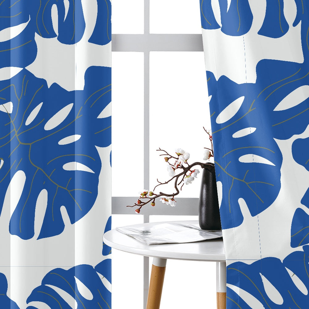 Luxtrini Blue Monstera Leaves Curtain - Elevate Your Home with Timeless Elegance