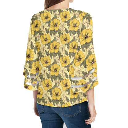 Yellow Hibiscus Women Puff Sleeve Blouse
