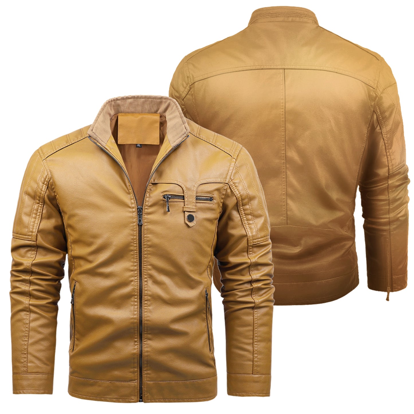 Leather Jacket, Goldenrod, Black, Sizes S to 5XL