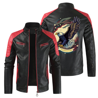 Make a statement with the Freedom Flyer Leather Bomber Jacket! up to 5XL