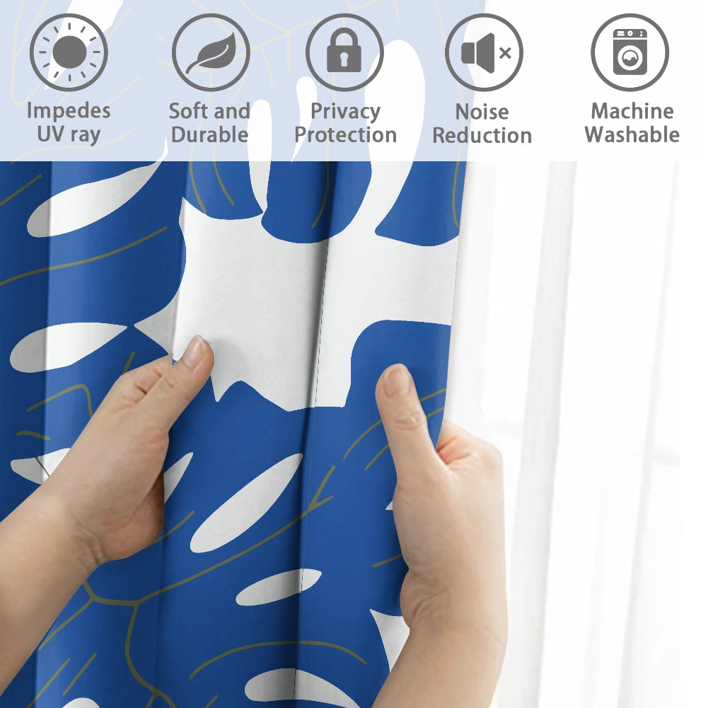 Luxtrini Blue Monstera Leaves Curtain - Elevate Your Home with Timeless Elegance