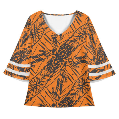 Orange and Black Women Puff Sleeve Blouse