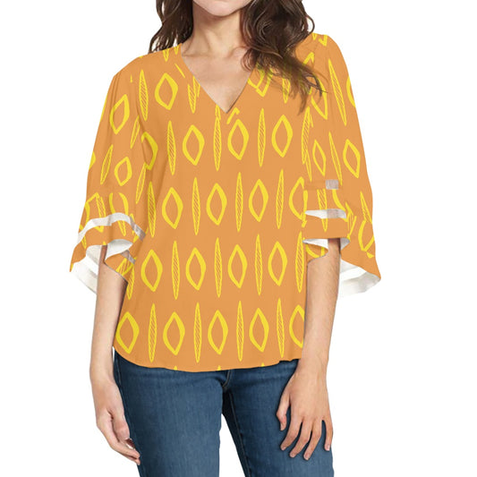 African Mudcloth Women Puff Sleeve Blouse white