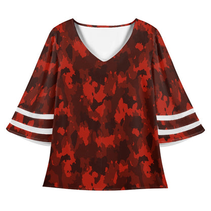 Red Camo Women Puff Sleeve Blouse