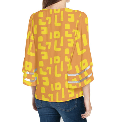 Yellow and Orange Mudcloth Women Puff Sleeve Blouse