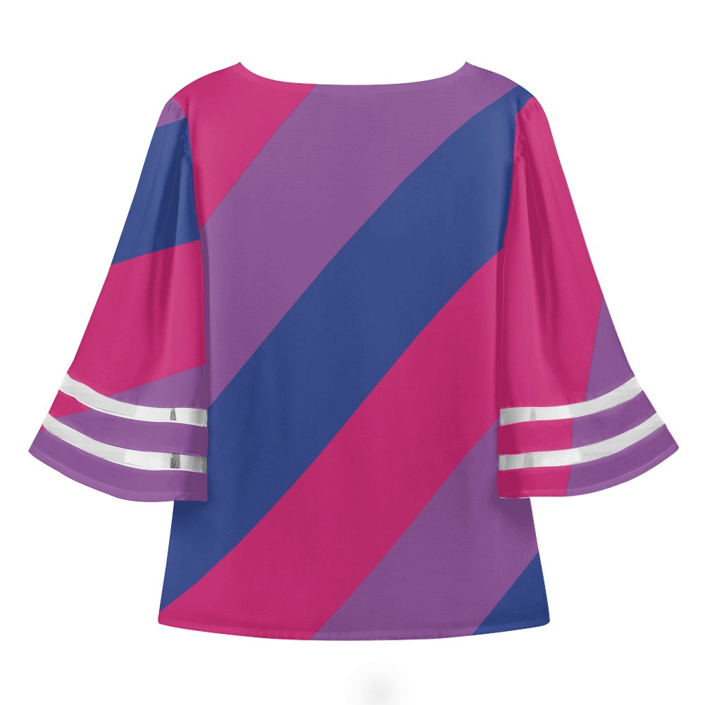 Bisexual Stripes Women Puff Sleeve Blouse