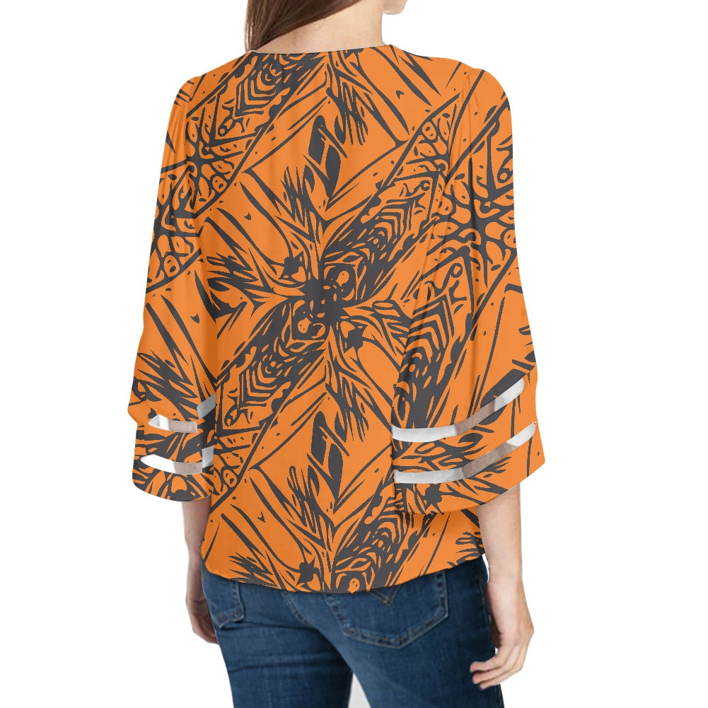 Orange and Black Women Puff Sleeve Blouse