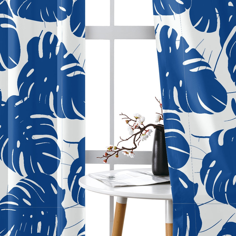 Luxtrini Blue Monstera Leaves Curtain - Elevate Your Home with Timeless Elegance