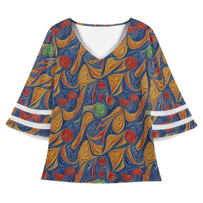 Abstract Women Puff Sleeve Blouse