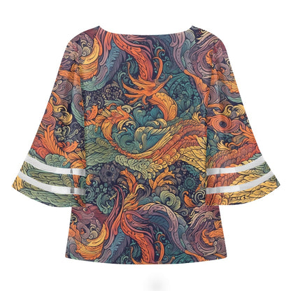 Dragon and Phoenix Women Puff Sleeve Blouse
