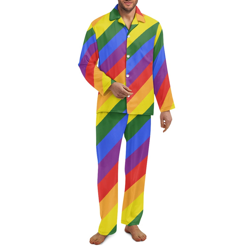 Unveil the Spectrum of Comfort: Luxtrini's Rainbow Men's Button Pajamas