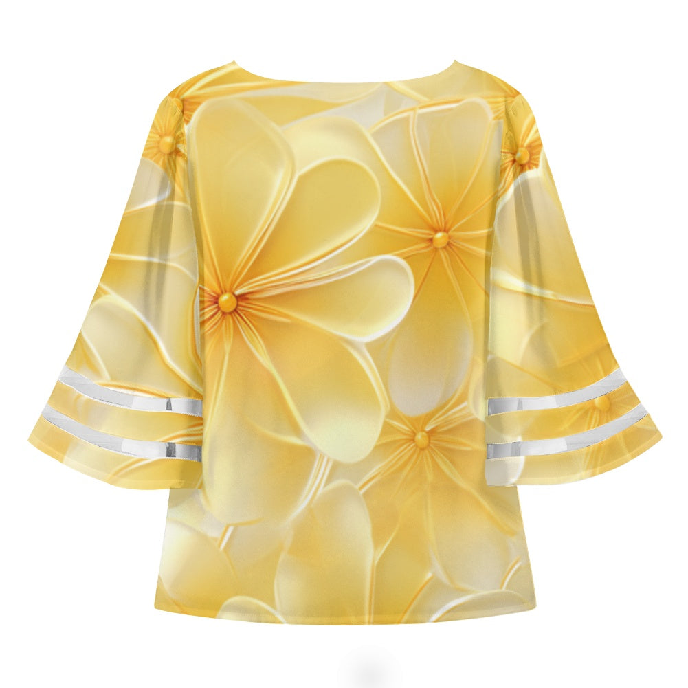 Gold Plumeria Women Puff Sleeve Blouse