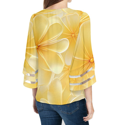 Gold Plumeria Women Puff Sleeve Blouse