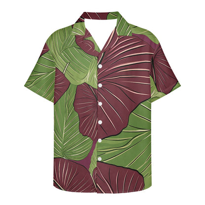 Kalo on Maroon Hawaiian Shirt: A Harmonious Fusion of Tradition and Modern Elegance