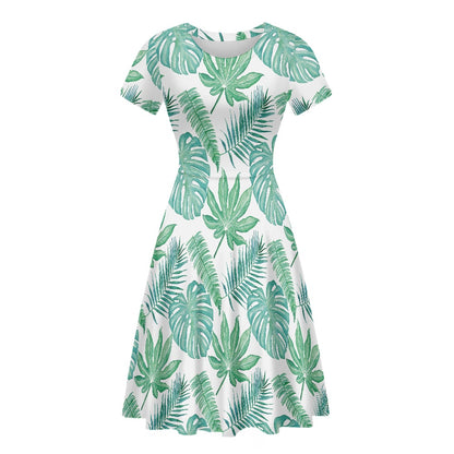 Short sleeve crew neck dress white