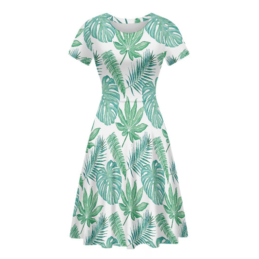 Short sleeve crew neck dress white