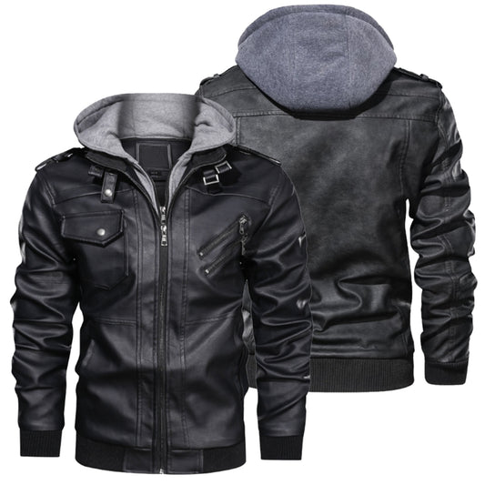 Warm and Stylish with Our Hooded Faux Leather Bomber Jacket