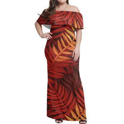 Luxtrini’s Elegant Off-Shoulder Tropical Maxi Dress for Beach, Club, Office, and Gala