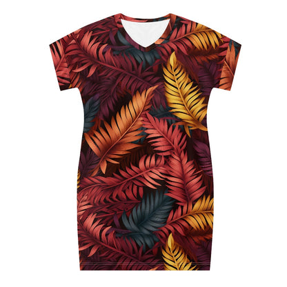 Red and Gold Fern Short Sleeve Dress