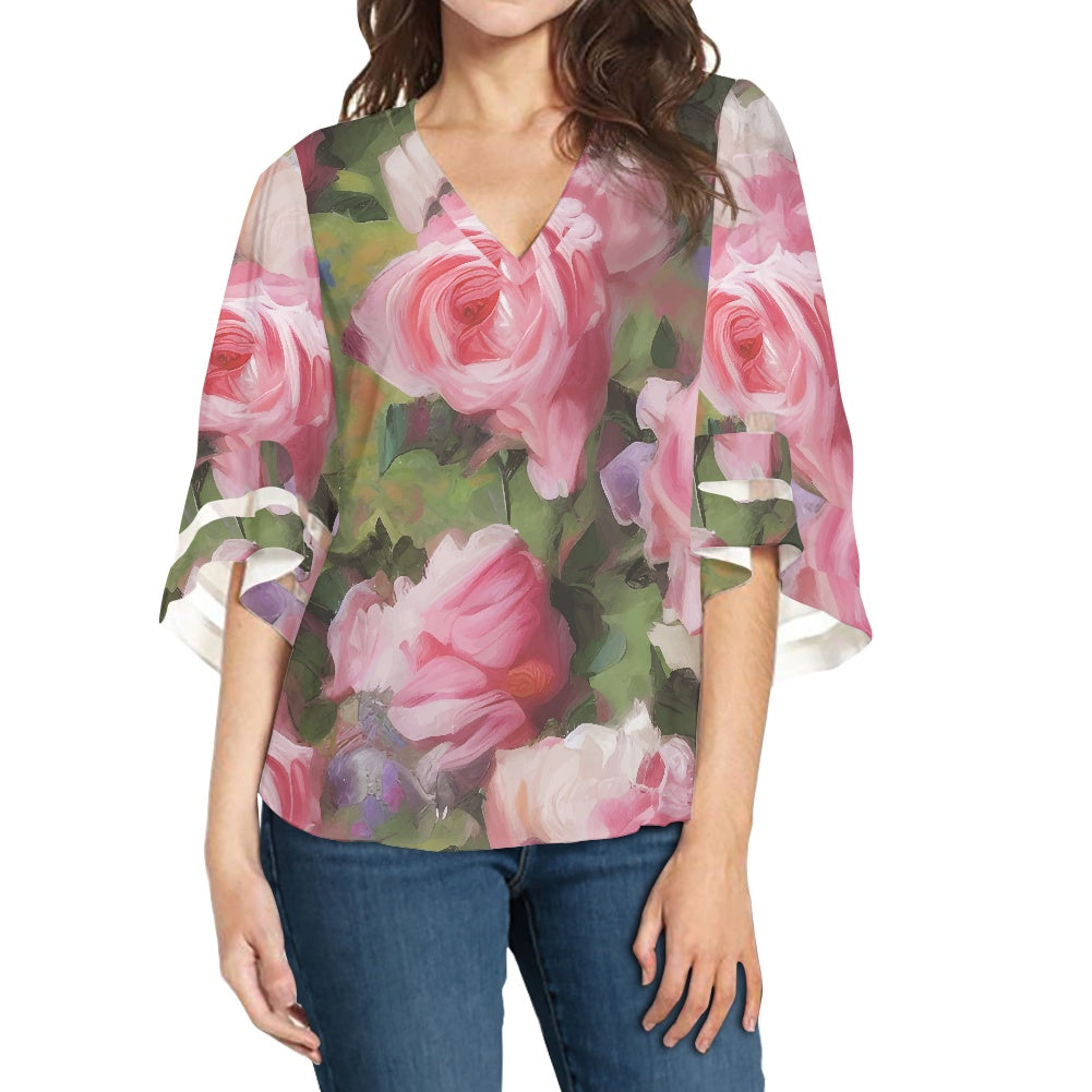 Roses Women Puff Sleeve Blouse white
