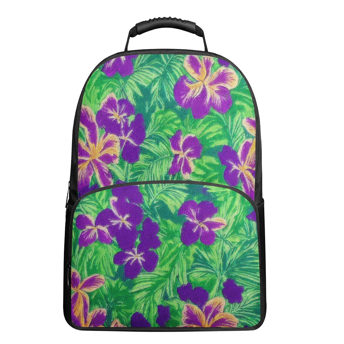 Blue Flag Iris on Green 17 Inch Felt Backpack - Luxtrini, LLC