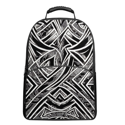 Black and White Polynesian 17 Inch Felt Backpack