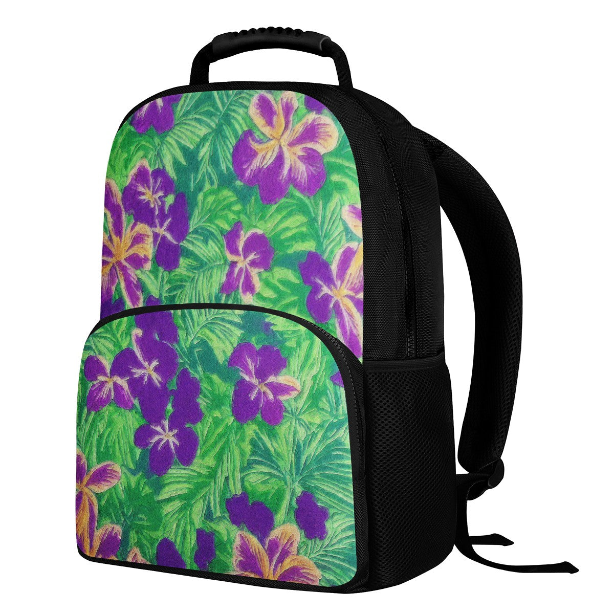 Blue Flag Iris on Green 17 Inch Felt Backpack - Luxtrini, LLC