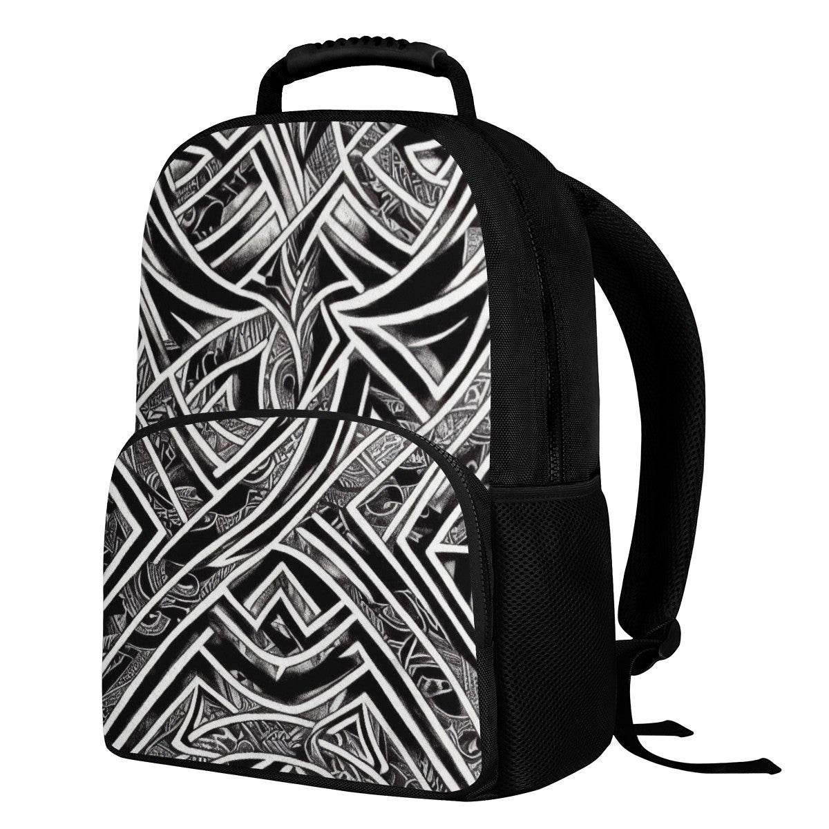 Black and White Polynesian 17 Inch Felt Backpack