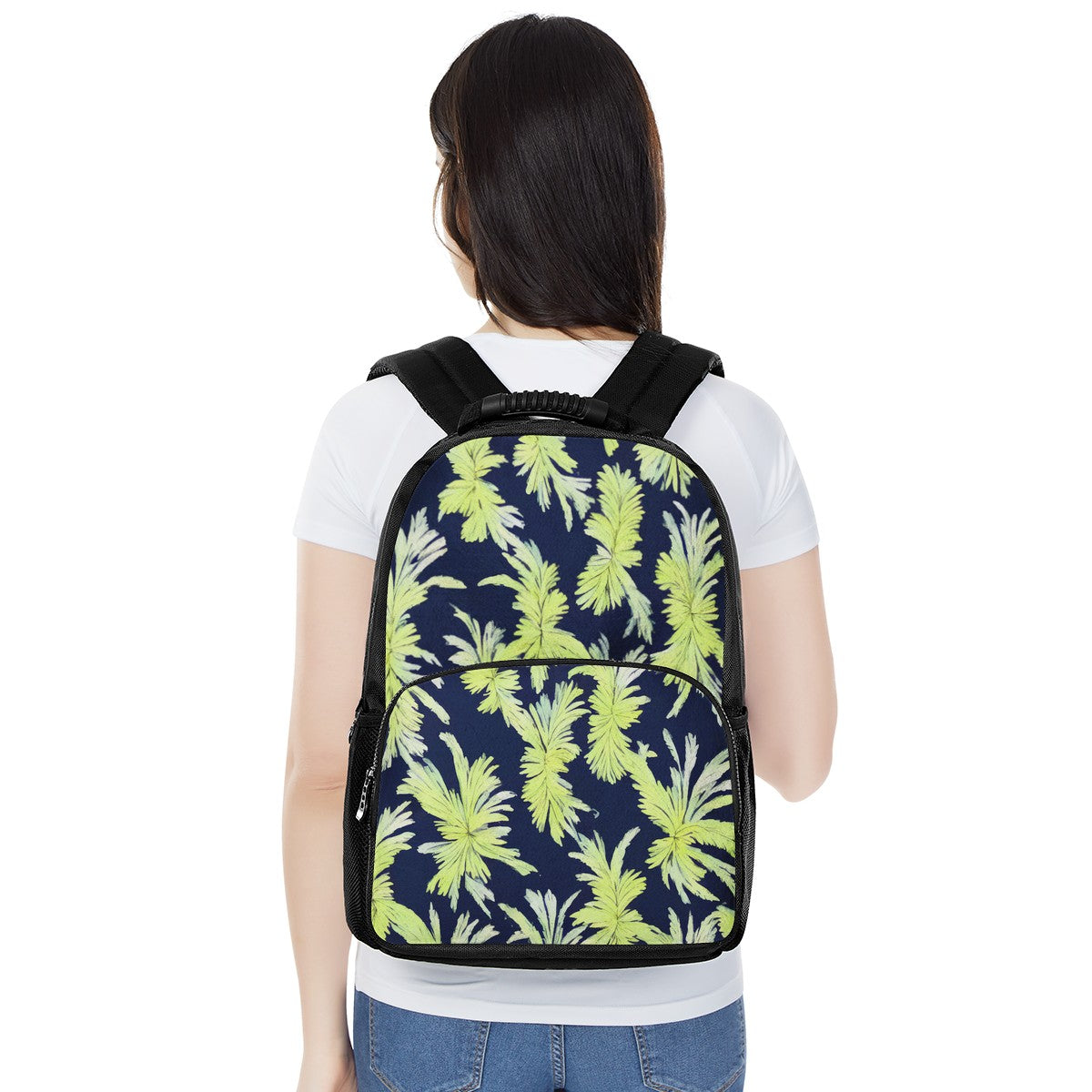 Palm Fronds - Lime Green and Black 17 Inch Felt Backpack