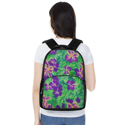 Blue Flag Iris on Green 17 Inch Felt Backpack - Luxtrini, LLC