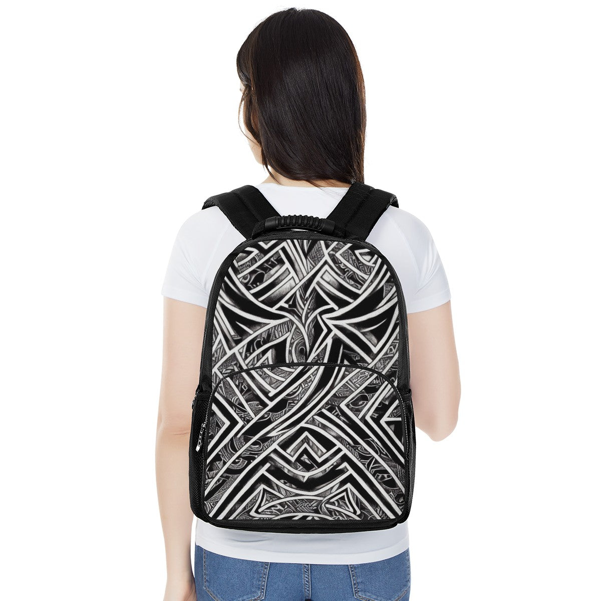 Black and White Polynesian 17 Inch Felt Backpack