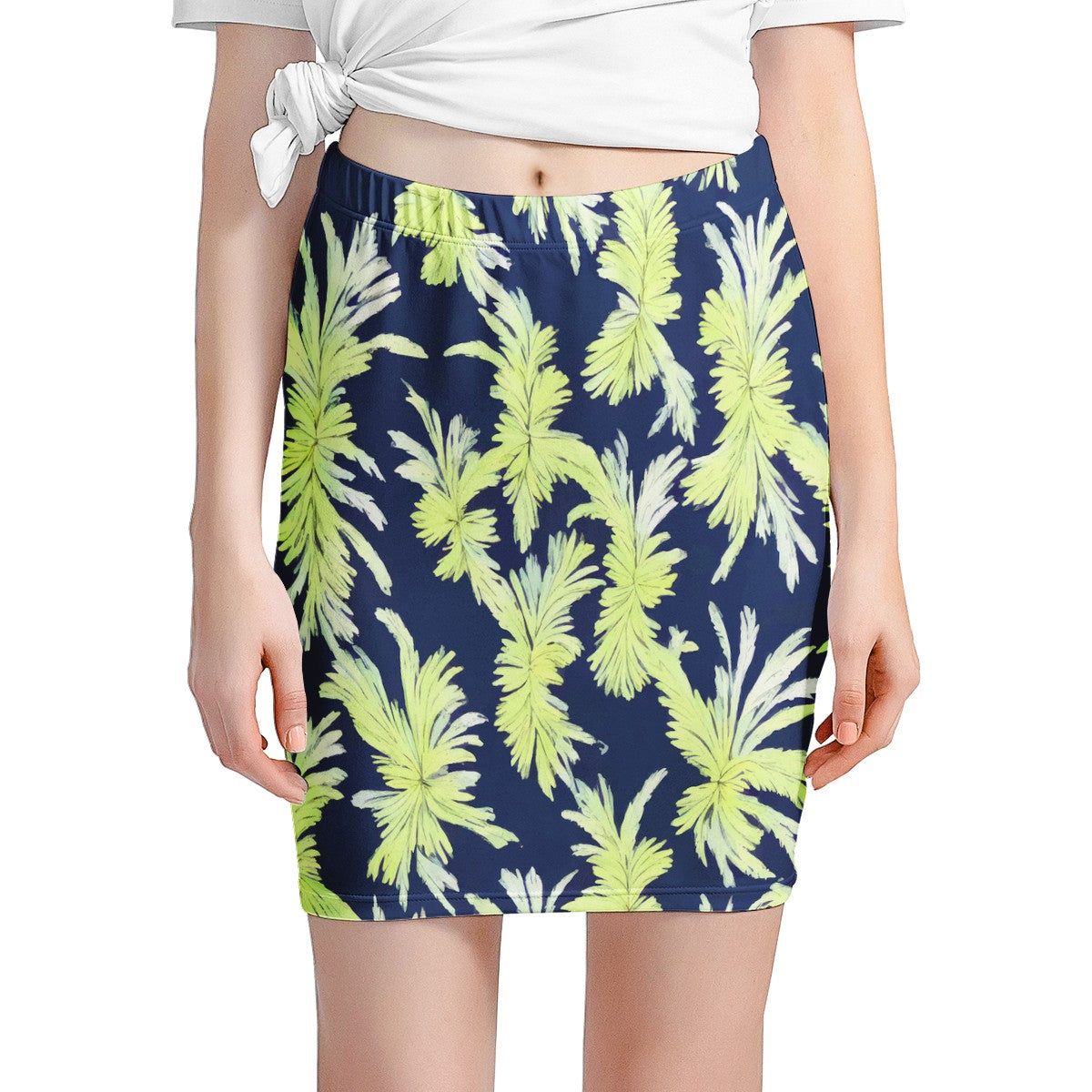 Puakenikeni - Lime Green and Black Women’s Mini Skirt - Luxtrini, LLC