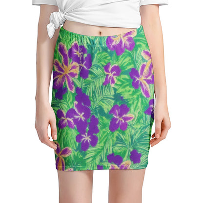 Blue Flag Iris on Green Women’s Mini Skirt - Luxtrini, LLC