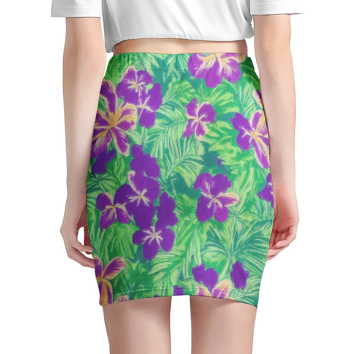 Blue Flag Iris on Green Women’s Mini Skirt - Luxtrini, LLC