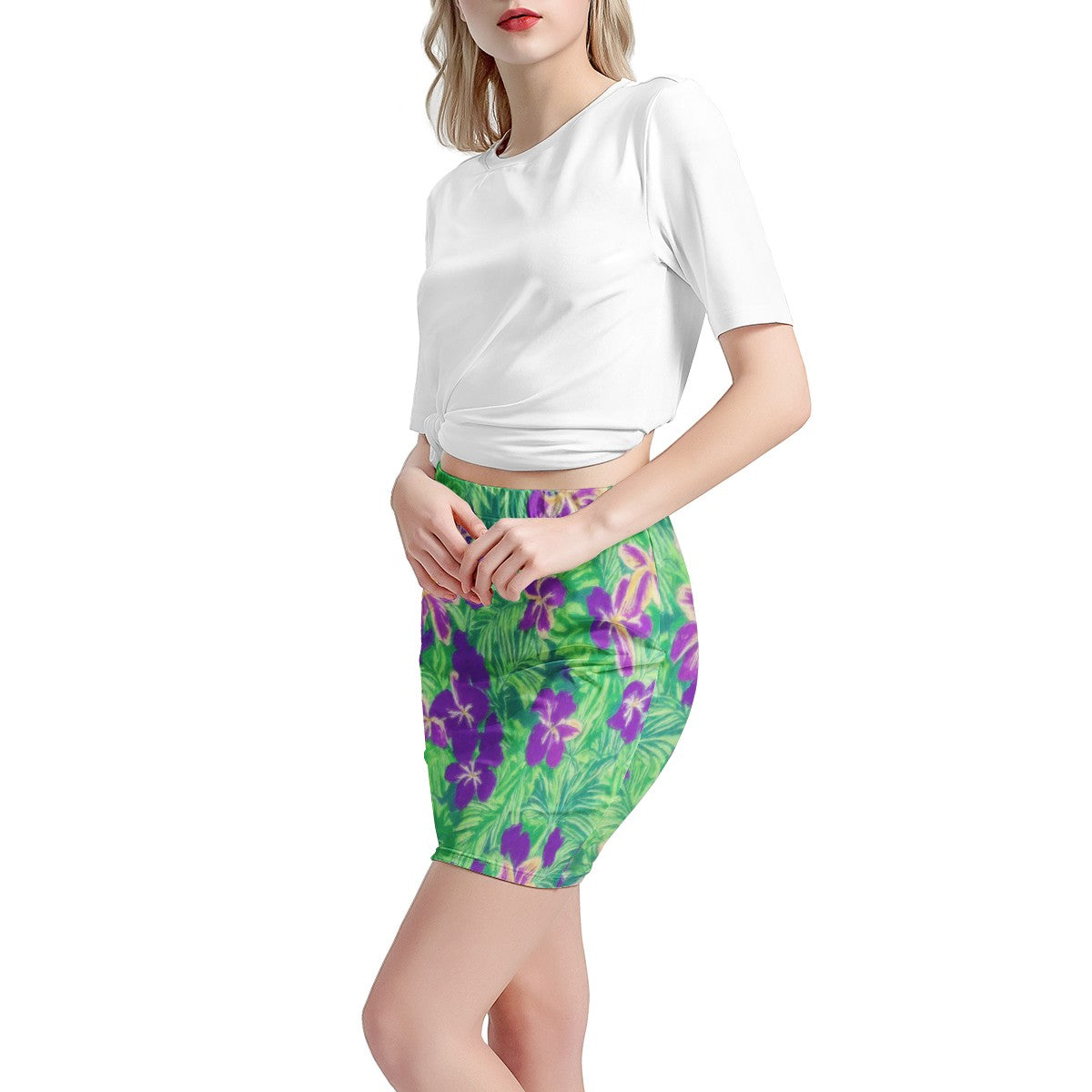 Blue Flag Iris on Green Women’s Mini Skirt - Luxtrini, LLC