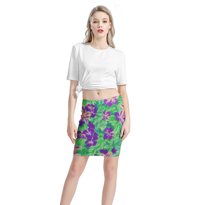 Blue Flag Iris on Green Women’s Mini Skirt - Luxtrini, LLC