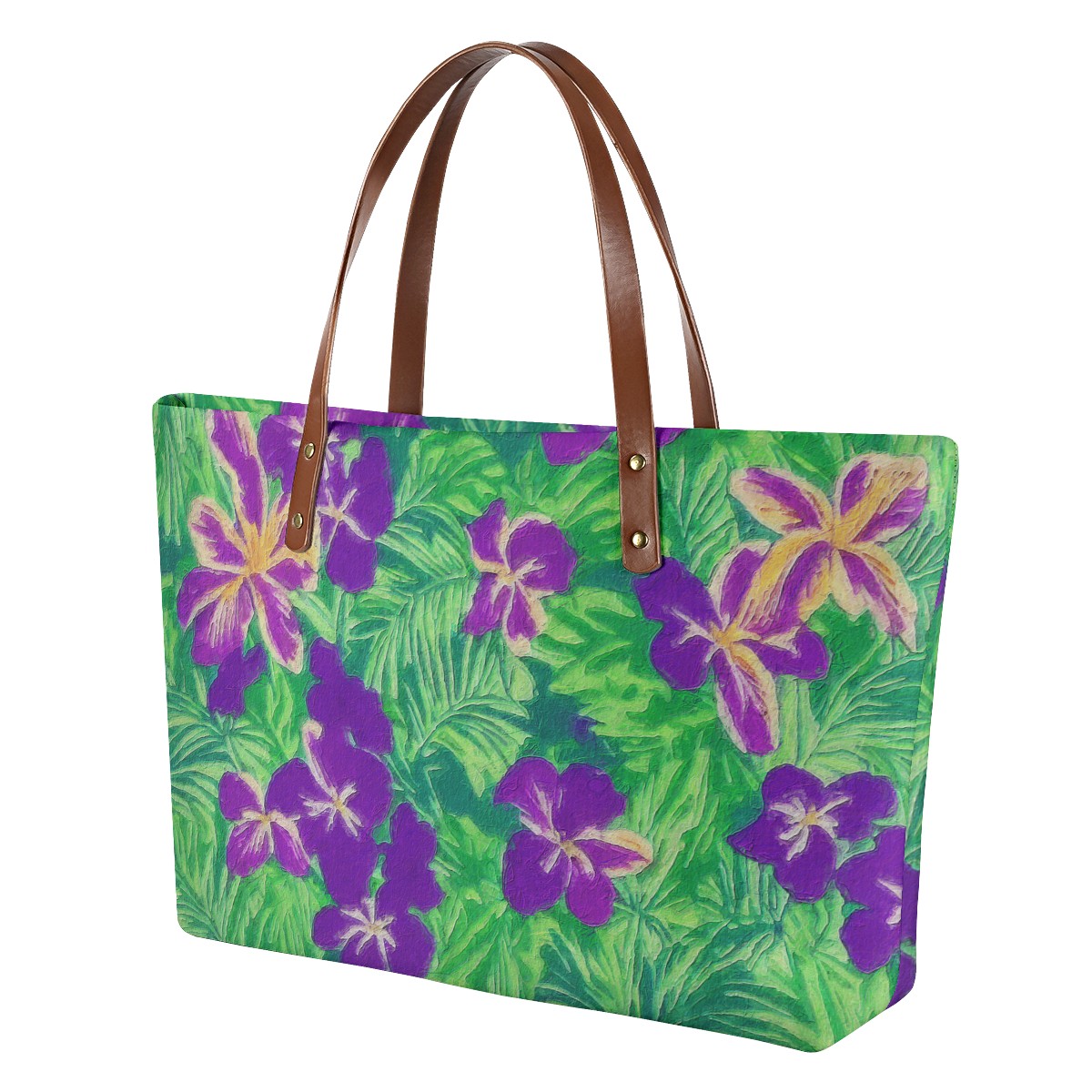 Blue Flag Iris on Green Women's Tote Bag - Luxtrini, LLC