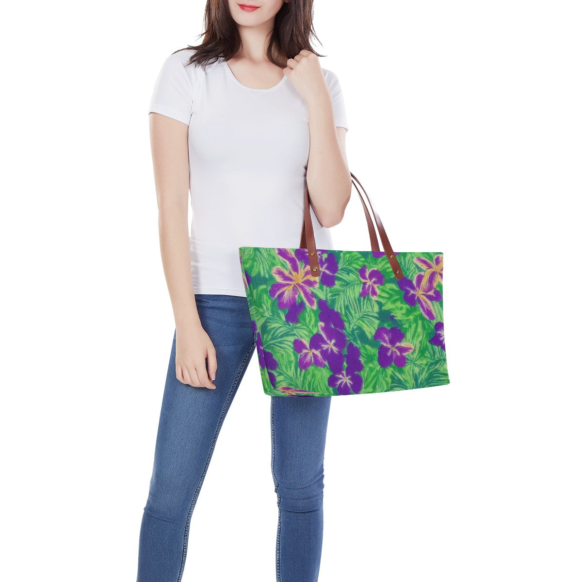 Blue Flag Iris on Green Women's Tote Bag - Luxtrini, LLC