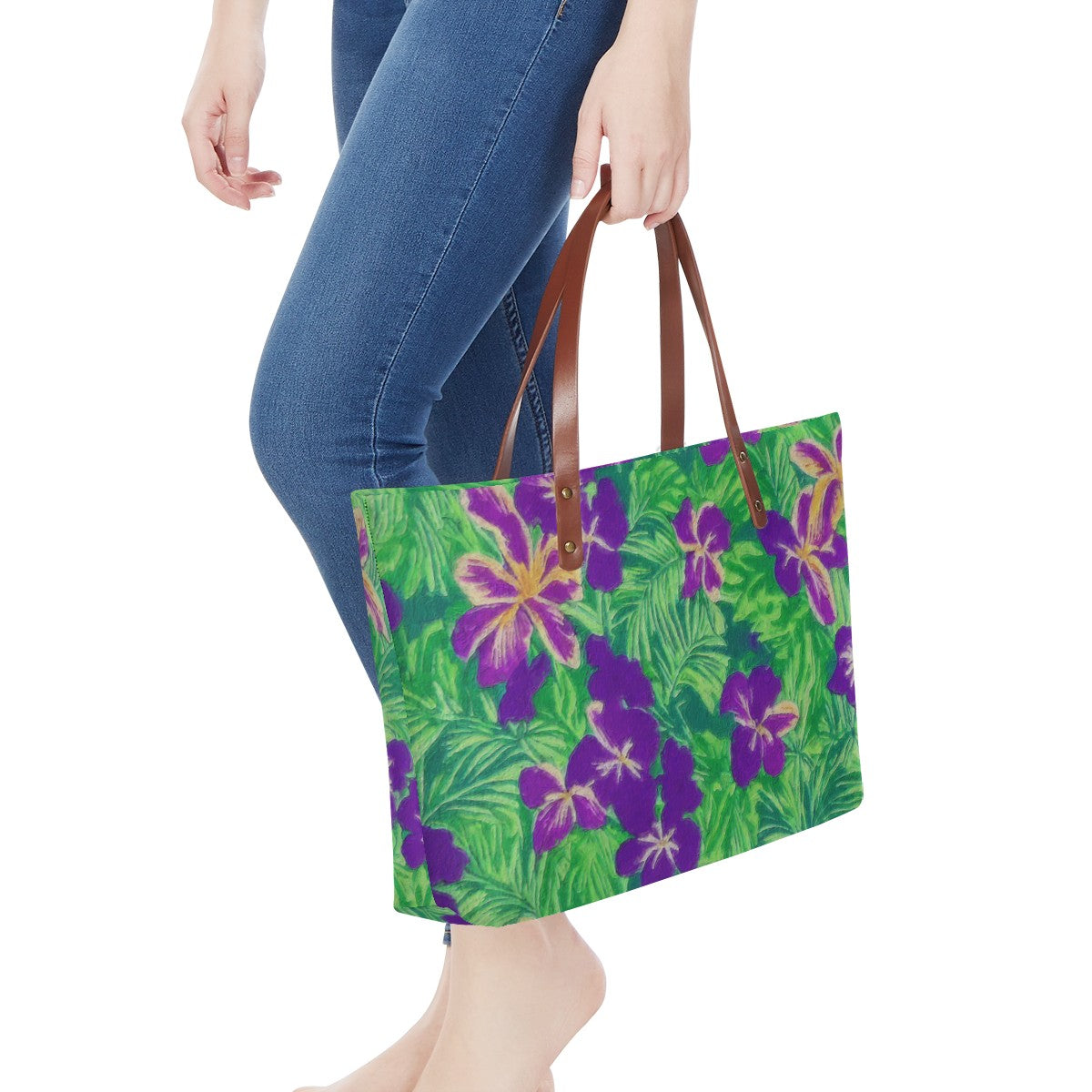 Blue Flag Iris on Green Women's Tote Bag - Luxtrini, LLC