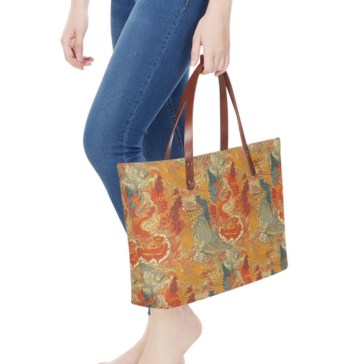 Experience the magic of ancient Chinese mythology with our exquisite Dragon and Phoenix Women's Tote Bag