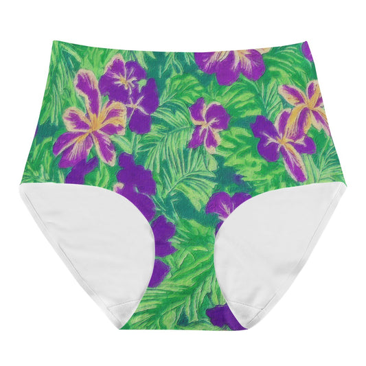 Blue Flag Iris on Green Women's High Waisted Briefs - Luxtrini, LLC