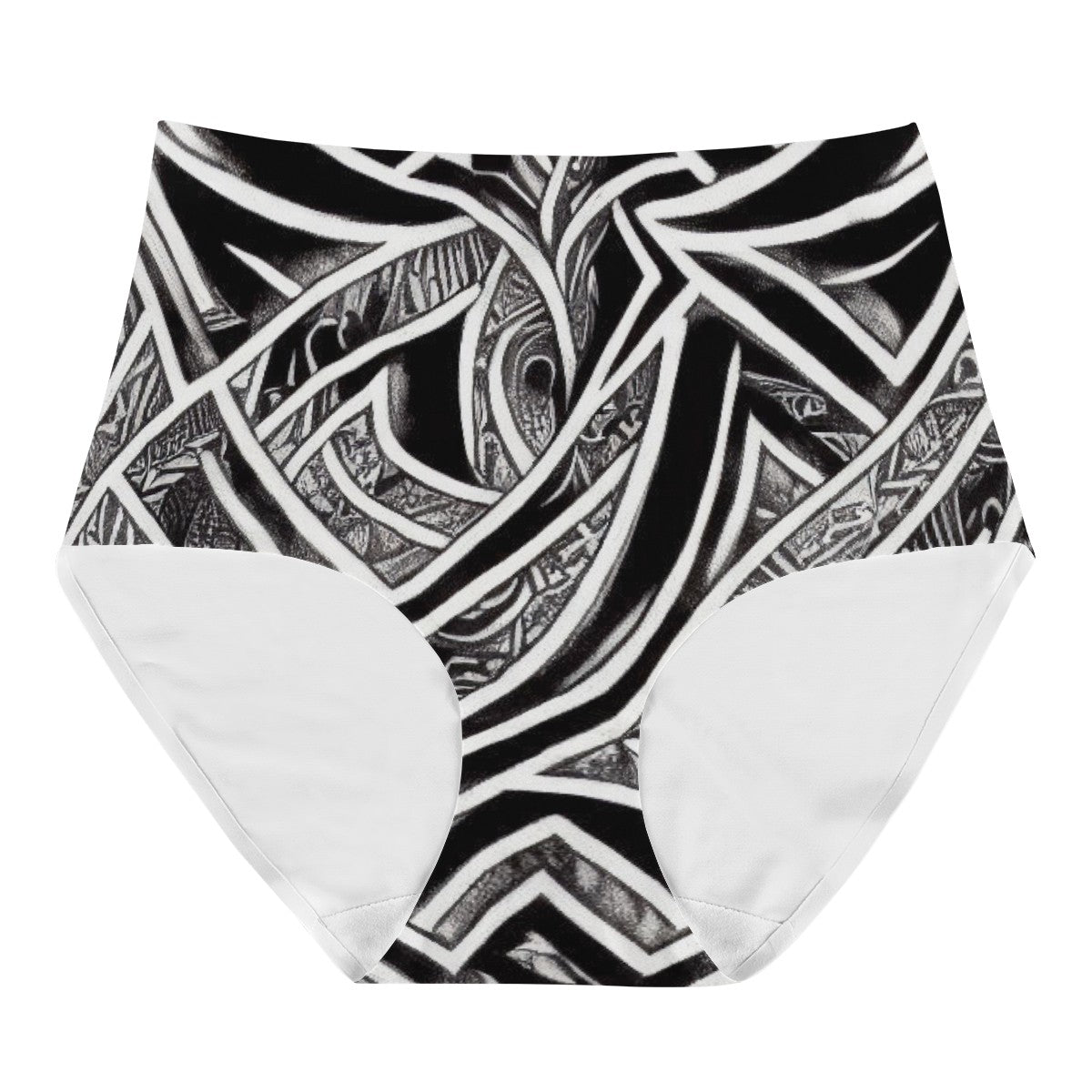 Black and White Polynesian Women's High Waisted Briefs